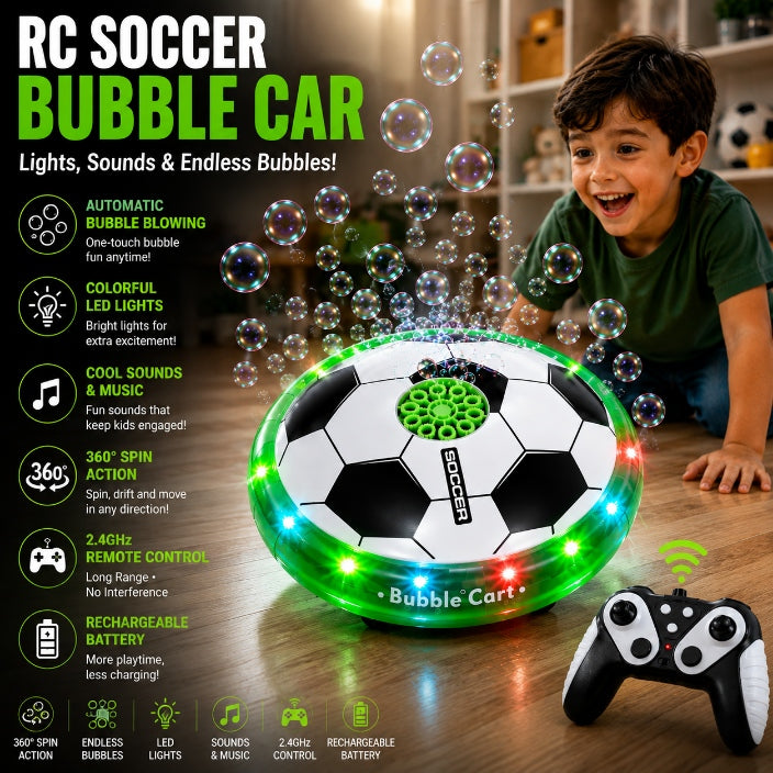 RC Soccer Bubble Car | Remote Control Bubble Ball with 360° Spin, LED Lights & Sounds